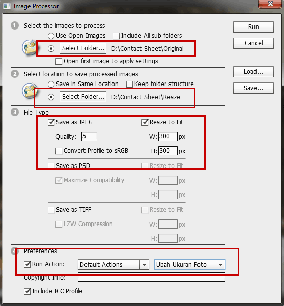 Pengaturan untuk resize seluruh foto, selanjutnya klik tombol Run.