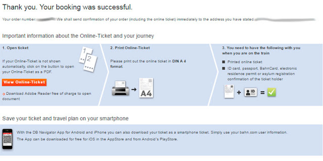 Print de tela da Deustche Bahn, comprando passagem de trem para Alemanha