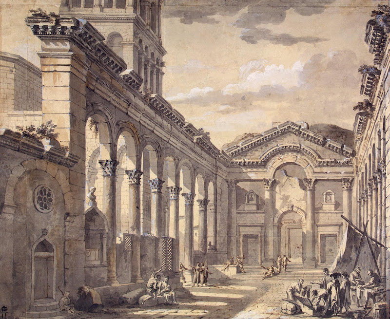 Interior of Emperor Diocletian's Palace in Split by Charles-Louis Clerisseau - Architecture, Interiors Drawings from Hermitage Museum