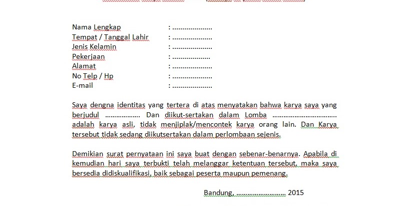 Contoh Surat Pernyataan Karya Asli Bukan Jiplakan untuk 