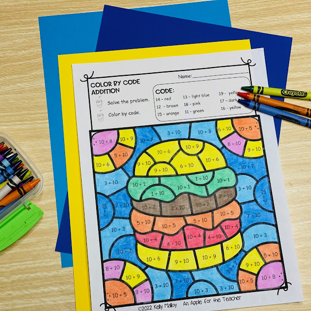 Fast Food Color by Number Worksheets for 1st and 2nd Grade