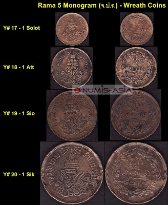  Rama 5 Monogram Wreath coins จ.ป.ร. - ช่อชัยพฤกษ์