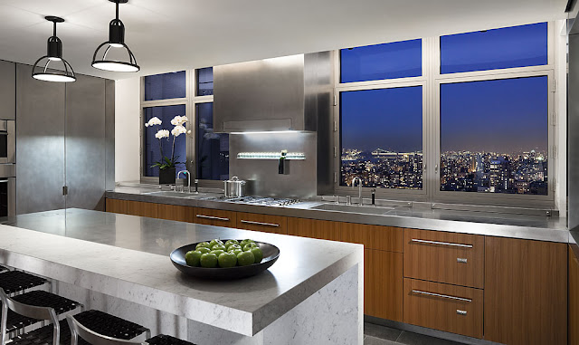 Photo of modern kitchen at night