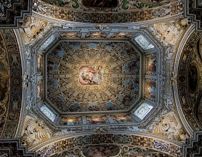 Frescoes by Cavagna illuminate the dome of the Basilica of Santa Maria Maggiore in Bergamo