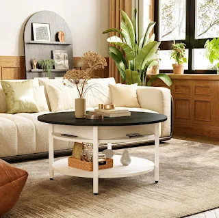 Round Lift-Top Coffee Table Large Storage