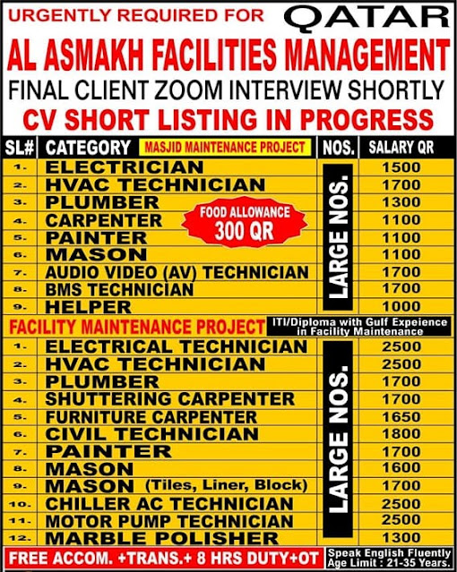 Al Asmakh Facilities Management Jobs - Hiring for Qatar