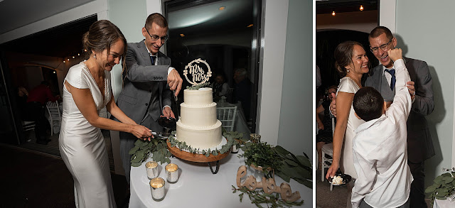 Bride and Groom cutting cake at the Reception together The Manor on St Lucie Crescent Wedding captured by Stuart Wedding Photographer Heather Houghton Photography