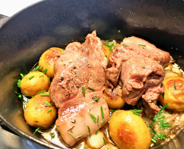 entrecôte de porc, Prince de Biscay, pommes de terre nouvelles