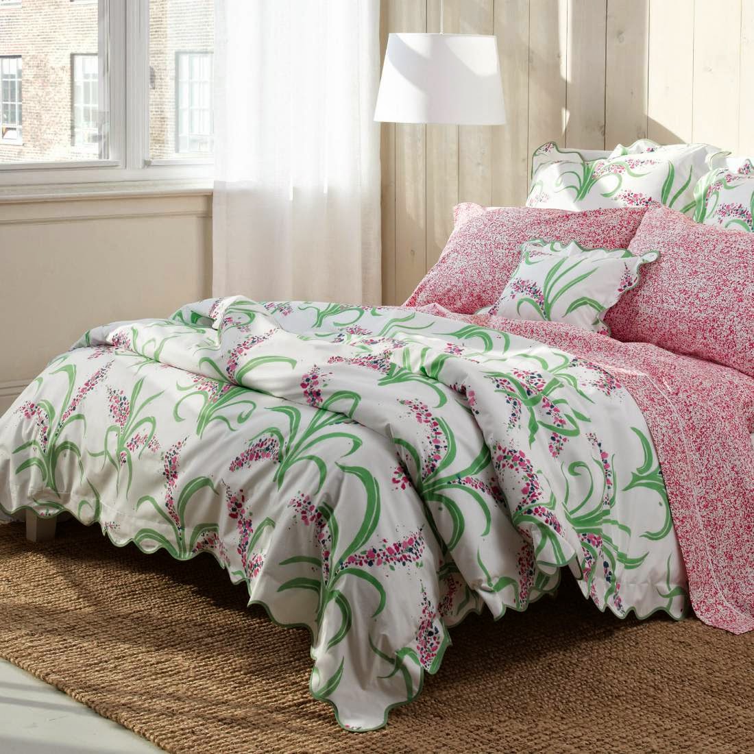 matouk floral bedding and duvet covers in pink, green and white