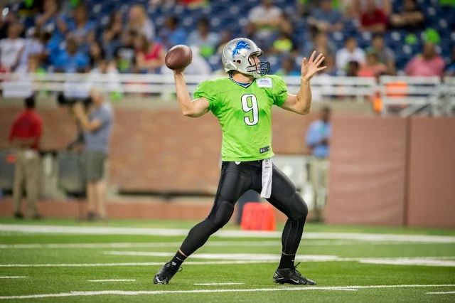 Matthew Stafford Lions QB Wearing Green Jersey