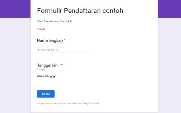 Contoh formulir pendaftaran online