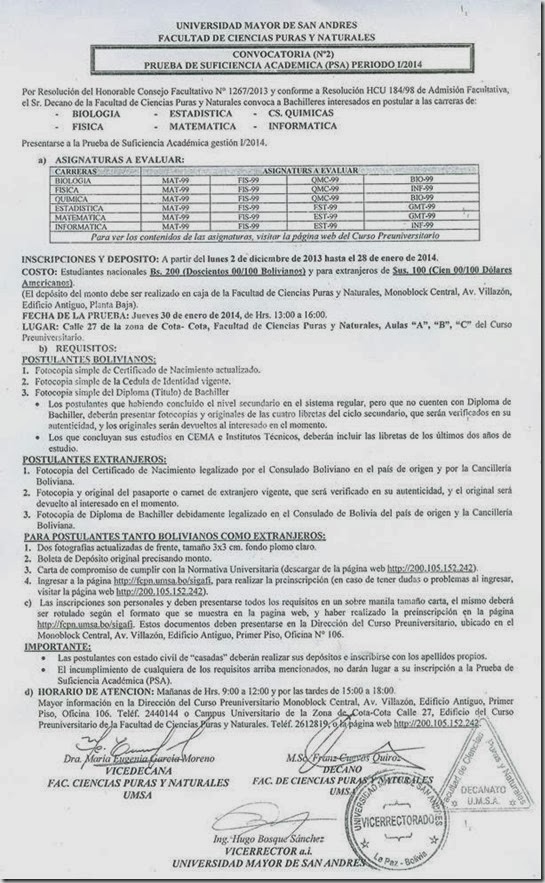 Inscripciones UMSA 2014