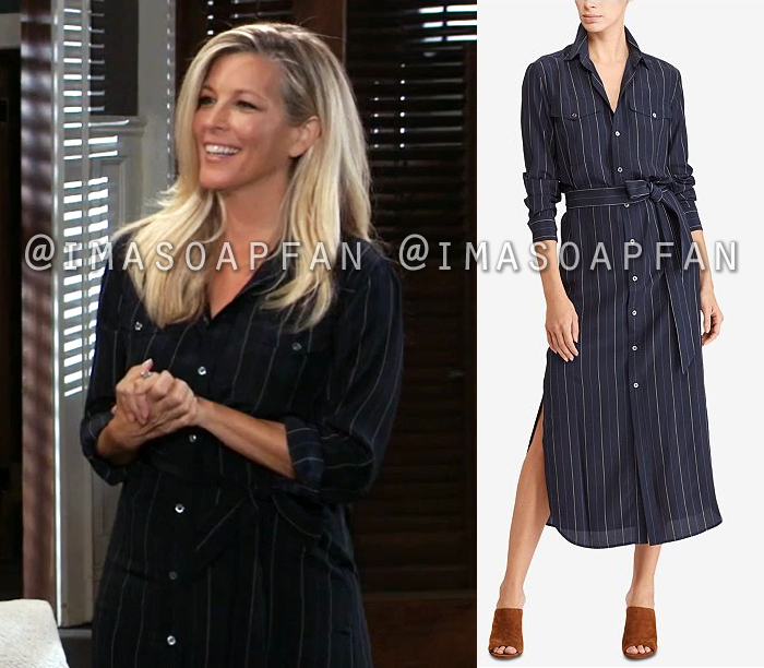 Carly Corinthos, Laura Wright, Pinstriped Navy Blue Shirtdress, General Hospital, GH