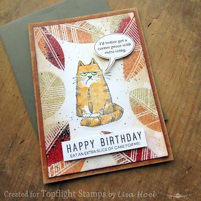 Lisa Hoel for Topflight Stamps - fall themed birthday card with Darkroom Door stencil and Katzelkraft Cats #creativejuicefreshsqueezed #topflightstamps