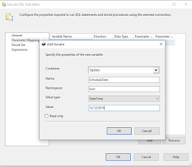 SSIS SQL Task Add Variable 