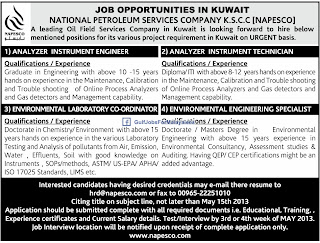 Job Opportunities For A leadind Oil Field Service Company In Kuwait