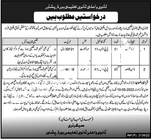 Board of Intermediate & Secondary Education BISE Peshawar Jobs 2022