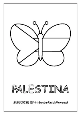 Gambar Mewarnai Bendera Palestina PDF Bentuk Kupu-kupu 3