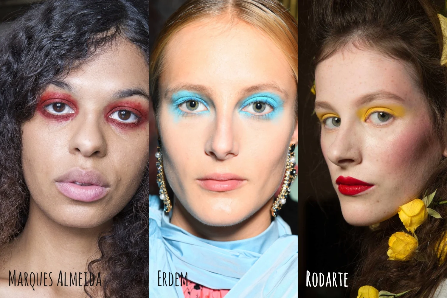 makeup collage with three woman models wearing a trendy runway look at fenty beauty fashion show