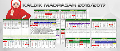 Kalender Pendidikan RA, MI, MTs, MA Tahun Pelajaran 2016/2017 Format Excel