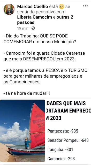 Dia do Trabalho: Vereador Marcos Coelho faz reflexão sobre a falta de empregos em Camocim