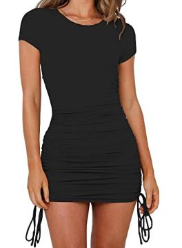 Tiptopshoppin - Women's Short Sleeve Summer Ruched Bodycon Mini