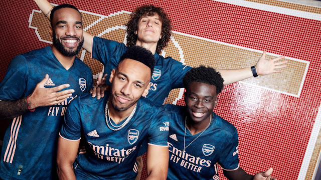 David Luiz, Aubameyang, Bukayo Saka, Lacazette rocks Arsenal 2020/21 away jersey