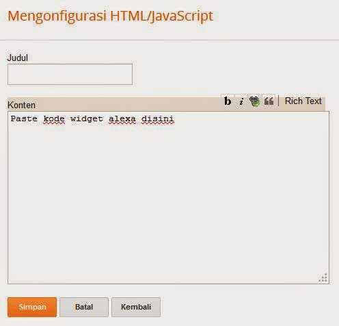 Menempatkan script widget alexa pada blogspot