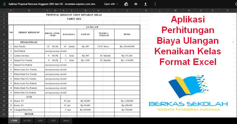 Aplikasi Perhitungan Biaya Ulangan Kenaikan Kelas Format 