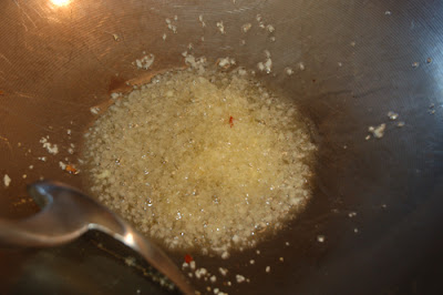 The aromatics - in this case, garlic and hot pepper flakes as I was out of fresh ginger.