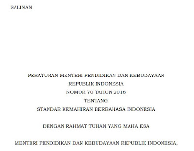 Permendikbud Nomor 70 Tahun 2016