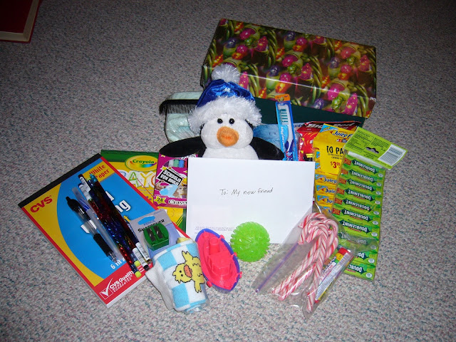 Penguin theme box for Operation Christmas Child