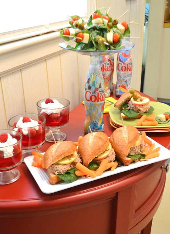 small lunch serving table w Diet Coke pedestal plate