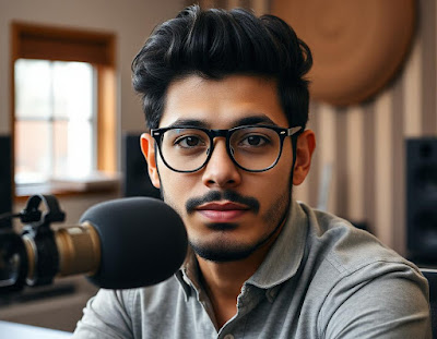 A podcast studio host