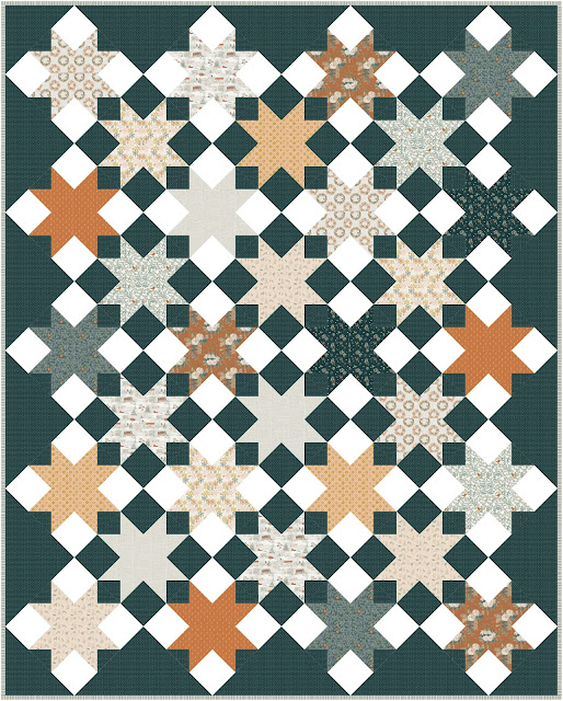 Shining Stars pattern by Pieced Just Sew in Juniper fabrics by Sharon Holland for Art Gallery Fabrics