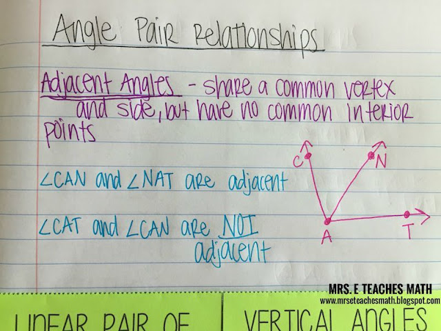 Angle Pair Relationships Interactive Notebook Page   mrseteachesmath.blgospot.com