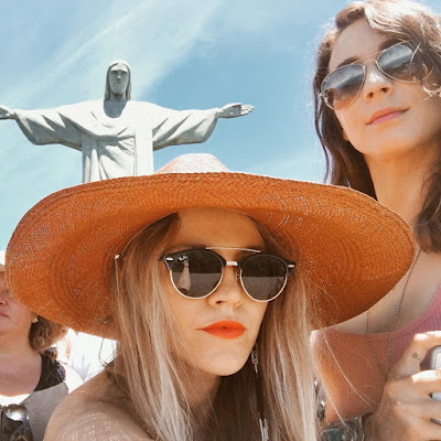 Troian Bellisario & Lulu Brud Zsebe at Cristo Redentor  Christ the Redeemer statue in Rio de Janeiro, Brazil