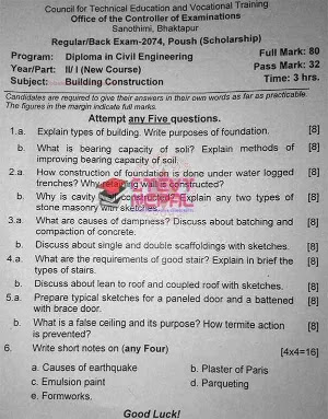 Building Construction - 3rd Semester Question Papers CTEVT | Diploma in Civil Engineering