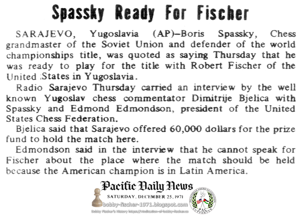 Spassky Ready for Fischer