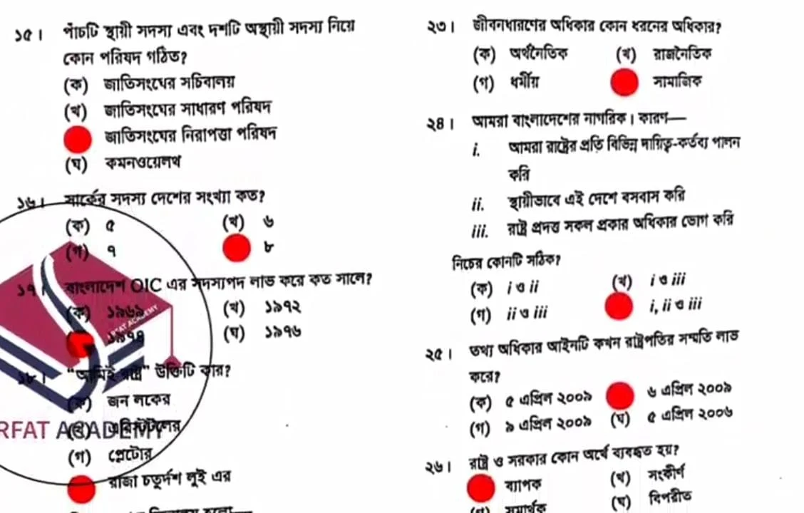 এসএসসি রাজশাহী বোর্ড পৌরনীতি ও নাগরিকতা বহুনির্বাচনি নৈব্যত্তিক MCQ উত্তরমালা সমাধান ২০২২ | SSC Rajshahi Board Politics and Citizenship MCQ Question Answer Solution 2022