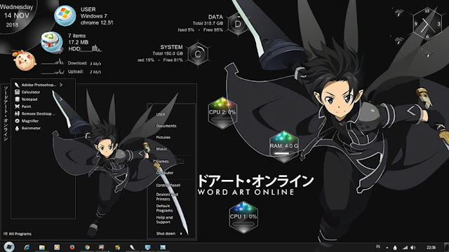 Windows 7 Theme Kirito SAO ALO GGO by Bashkara