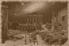 Roman forum, Andromeda galaxy, sepia photo