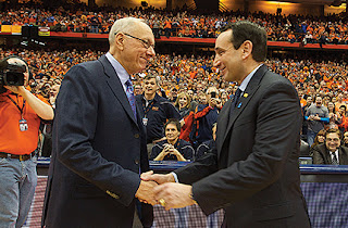 Boeheim and Krzyzewski shake hands