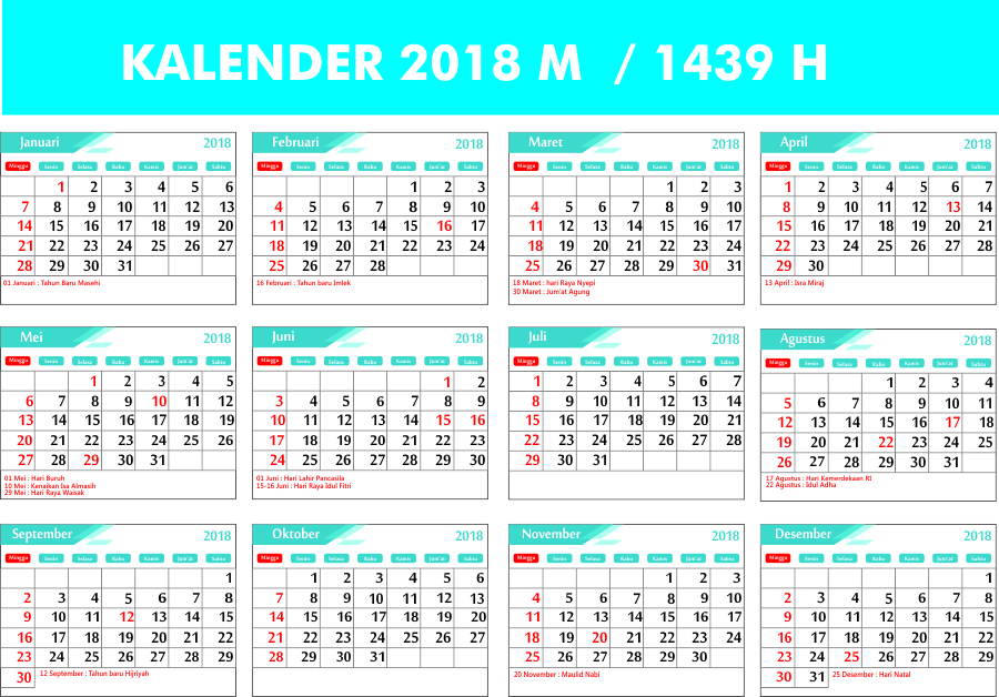 Kalender 2019 Masehi / 1440 Hijriyah Indonesia Lengkap 