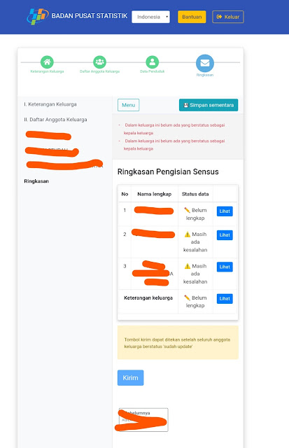 Pengisian form Sensus penduduk online 2020 jika ada data yang salah.