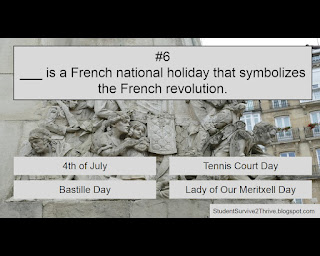 ___ is a French national holiday that symbolizes the French revolution. Answer choices include: 4th of July, Tennis Court Day, Bastille Day, Lady of Our Meritxell Day