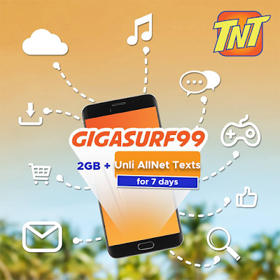 TNT GIGASURF 99 : 2GB Data + Unli All Net Texts for 7 Days, for only 99 Pesos