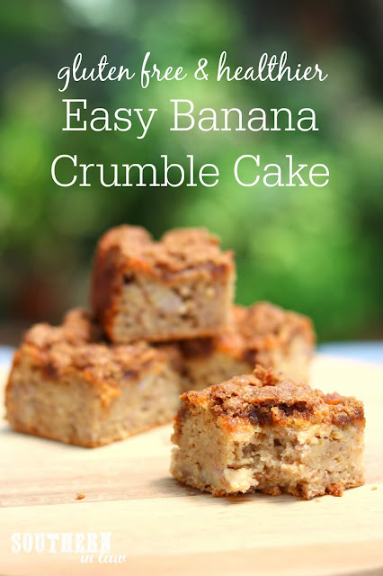 Easy Gluten Free Banana Crumble Cake Recipe - gluten free, nut free, clean eating friendly, low fat, banana coffee cake recipe