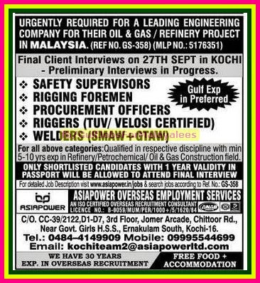 OIl & Gas, Refinery Project Job Vacancies for Malaysia