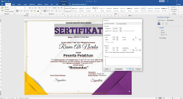 Free Sertifikat .Docx : Contoh Sertifikat Pelatihan Atau Seminar Mircrosoft Word